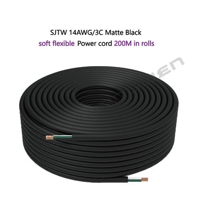 Power Cord Cable 3*14AWG 300V 3C UL SJTW 300V 105℃ Black Power Cord 14awg 3Core SJTW 300V  PVC Soft Power Cable Cord