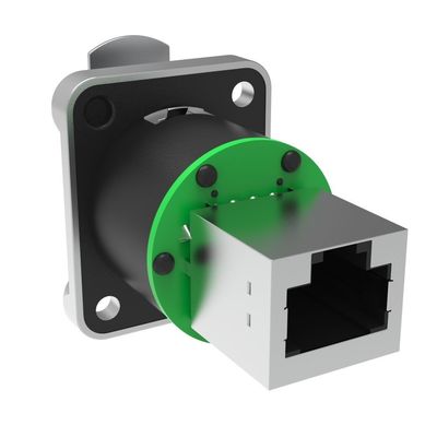 প্যানেল মাউন্ট ওয়াটারপ্রুফ Rj45 নেটওয়ার্ক সংযোগকারী ডান কোণ শিল্ড মহিলা RJ45 সংযোগকারী