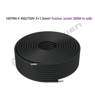 3*1.5mm²  H07RN-F 450/750V  CCC VDE 3 Core Sheathed Wire Bare Copper Sheath Flexible Rubber Cable Power Cable Black Rubber Cable
