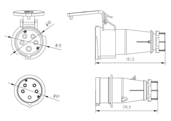 IP44 Industrial Male and Female Plug Couplers 16A 5P  IP44  Male Female Industrial Plug Socket Red IP44 Industrial 5Pin 16A